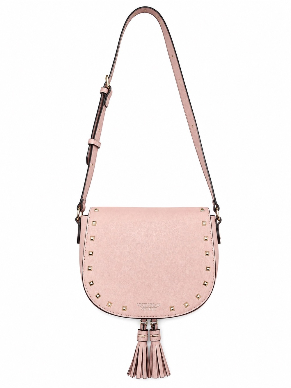Victoria's Secret Blush Pink Studded Crossbody Saddle Bag with Tassel
